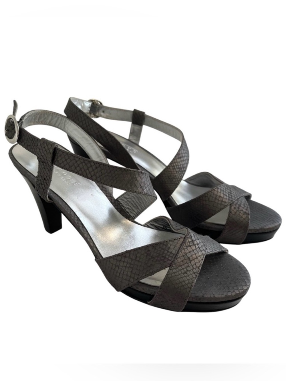 Talbots Collection Dark Grey  Snakeskin Print Strappy Platform Heel Sandal 9
